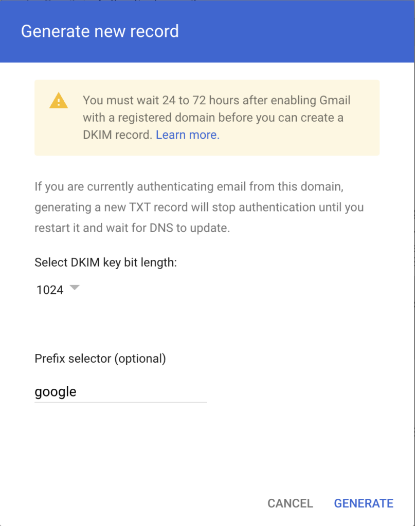 Generating DKIM in Google Workspace